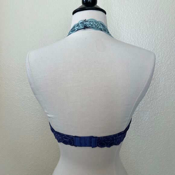 Free Press Lace Halter Ombré Soft Bra Bralette Aqua Blue Purple - Picture 4 of 6
